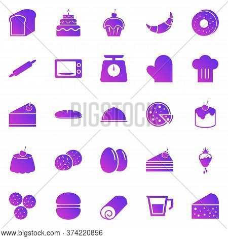 Bakery Gradient Icons On White Background, Stock Vector