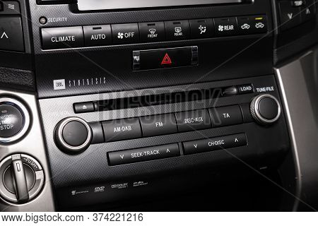 Novosibirsk/ Russia - April  02 2020: Toyota Land Cruiser 200  ,  Audio Stereo System, Control Panel