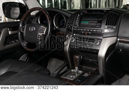 Novosibirsk/ Russia - April  02 2020: Toyota Land Cruiser 200  , Prestige Car Interior With Dashboar