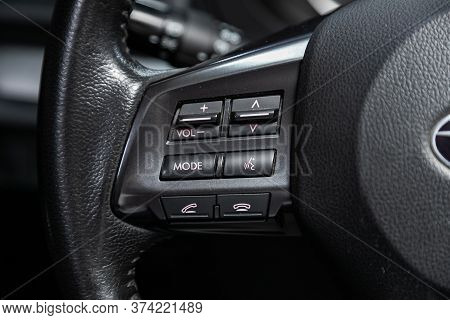 Novosibirsk/ Russia - June 15 2020: Subaru Impreza Xv  , Car Steering Wheel With Control Buttons, Mu