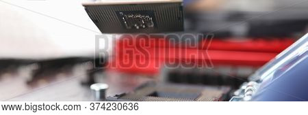Close-up Details Chip On An Electronic Device. Microprocessor Electronic Units. Protection Electrica