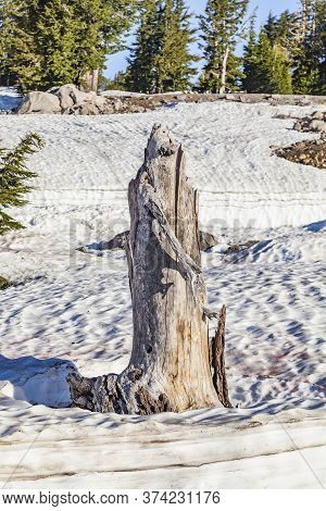 Snow On Mount Lassen In The Lassen Volcanic National Park, Usa
