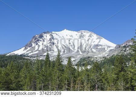 Snow On Mount Lassen In The Lassen Volcanic National Park, Usa