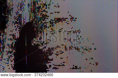Broken Color Lcd Screen High Magnigication Shot With Visible Leakage Of Crystals