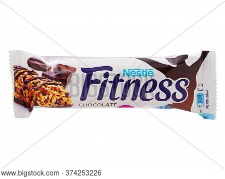 Bucharest, Romania - April 14, 2015. Nestle Fitness Chocolate Cereal Bars. Nestle Fitness Can Be A H
