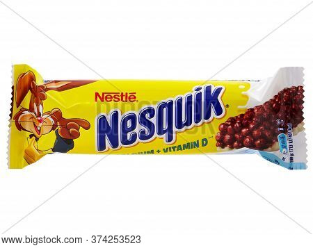 Bucharest, Romania - April 14, 2015. Nestle Nesquik Cereal Bar. Nestle Nesquik Can Be A Healthy Snac