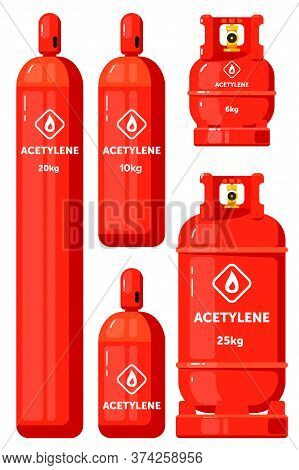 Acetylene Gas Tank. Compressed Acetylene In Gas Container Icon Vector Illustration. Flammable Storag