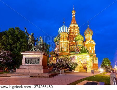 Cathedral Of Vasily The Blessed (saint Basil's Cathedral) On Red Square At Night, Moscow, Russia