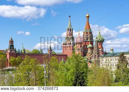 Cathedral Of Vasily The Blessed (saint Basil\'s Cathedral) And Spasskaya Tower On Red Square, Moscow