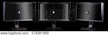 Set Of Professional Photographer Computer Monitor With Shading Hood