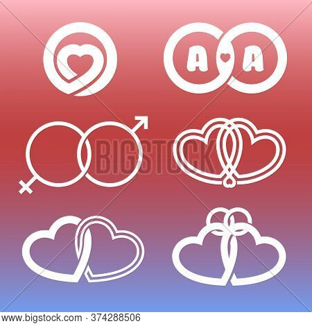 Isolated Outlined Hearts And Rings Vector Logo Set.wedding Elements.