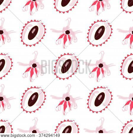Lychee Exotic Berries Seamless Pattern On A White Background