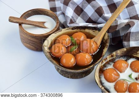 Bubur Biji Salak, Indonesian Dessert Porridge Of Sweet Potato Balls With Coconut Milk. A Popular Foo