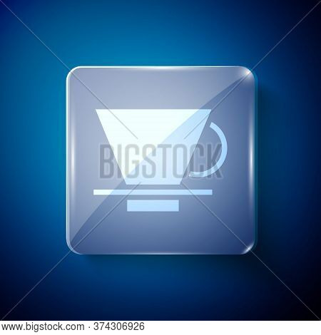 White V60 Coffee Maker Icon Isolated On Blue Background. Square Glass Panels. Vector Illustration