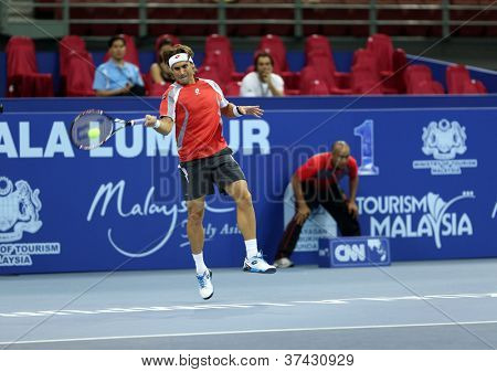 KUALA LUMPUR - 28 SEP: David Ferrer (Spanje) speelt zijn kwart-finale wedstrijd bij de ATP Tour Maleisische 