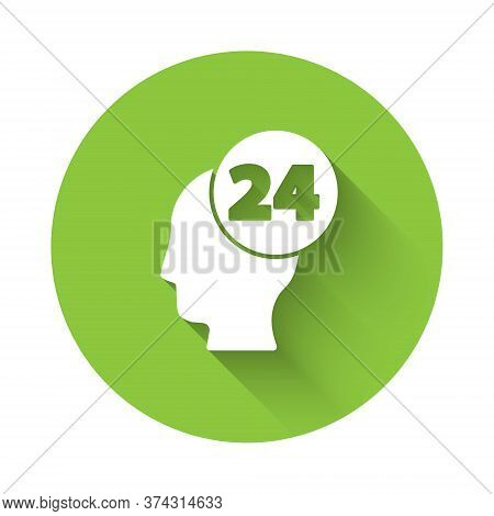 White Support Operator In Touch Icon Isolated With Long Shadow. Concept For Call Center, Client Supp