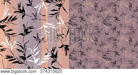 Seamless Pattern With Floral Themes. A Set Of Two Vectors With Randomly Arranged Branches And Leaves