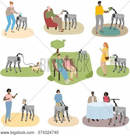Robot Dogs Helping People In Everyday Life At Home And Outdoor
