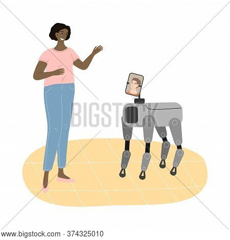 Robot Dog Showing Picture Of Son To Smiling Woman