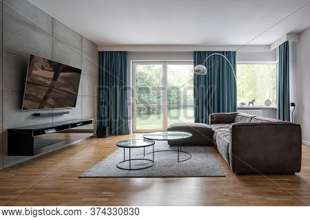 Living Room With Cement Wall