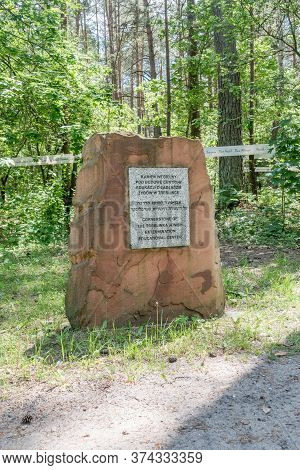 Wolka Okraglik, Poland - June 2, 2020: Cornerstone Of The Treblinka Jewish Extermination Educational