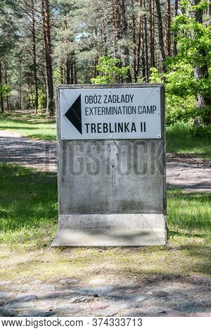 Wolka Okraglik, Poland - June 2, 2020: Signpost To Extermination Camp Treblinka Ii.