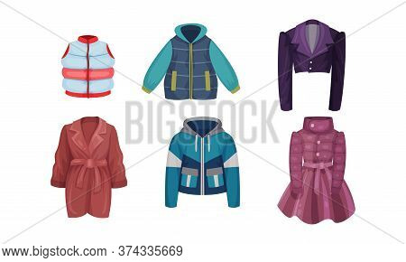 Autumnal And Winter Outerwear With Long Sleeved Clothing Items Vector Set