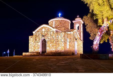 Church Of Profitis Ilias In Protaras At Night, Cyprus