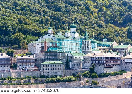 Saint Panteleimon Monastery In Athos, Chalkidiki, Greece