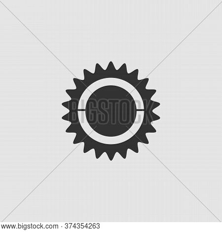Bike Chainring, Chainwheel Icon Flat. Black Pictogram On Grey Background. Vector Illustration Symbol