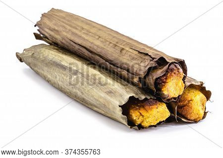 Brazilian Cornbread On Isolated White Background. Homemade Cheese Bread, Called Broa Or Broinha, Foo