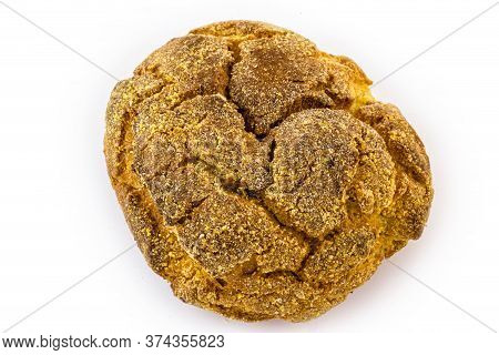 Corn Bread Or Brazilian Fuba, On Isolated White Background. Homemade Cheese Bread, Called Broa Or Br