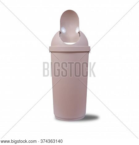 Big Brown Trashcan Or Waste Bin On White Background.