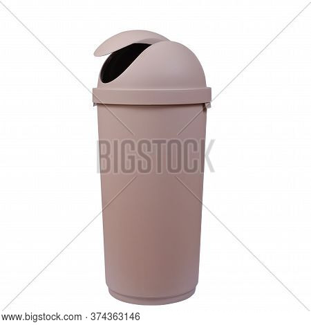 Big Brown Trashcan Or Waste Bin On White Background.