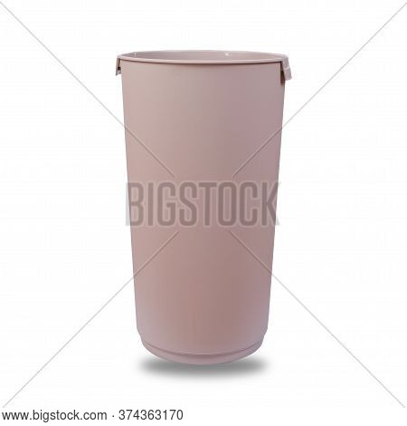 Big Brown Trashcan Or Waste Bin On White Background.