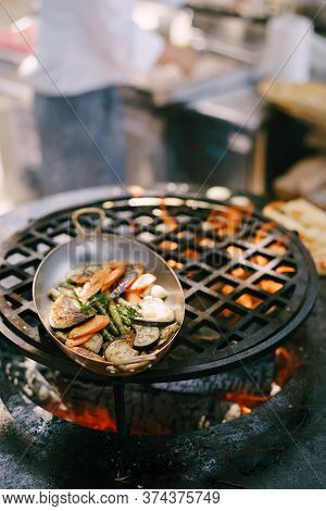 Close-up Of The Pan With Grilled Vegetables.