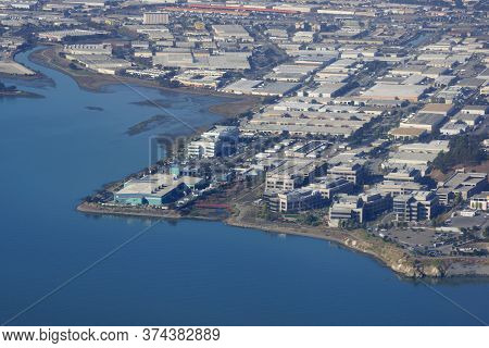 South San Francisco - October 13, 2015: Aerial Of Blue Line Transfer Inc And Genentech Along San Fra