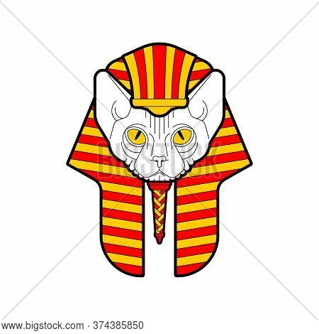 Sphynx Cat In Nemes. Pet In Klaft - Royal Headdress In Ancient Egypt.
 
