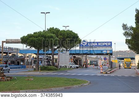 Koper, Slovenia - October 14, 2014: Main Gate To Commercial Port And Cargo Terminal In Koper, Sloven