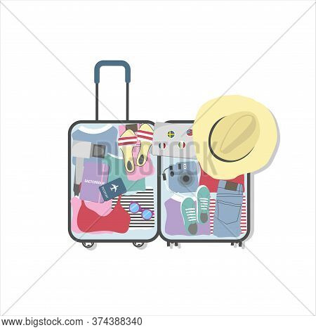 Luggage Bag, Suitcase With Traveler Accessories, Summer Travel Vacation