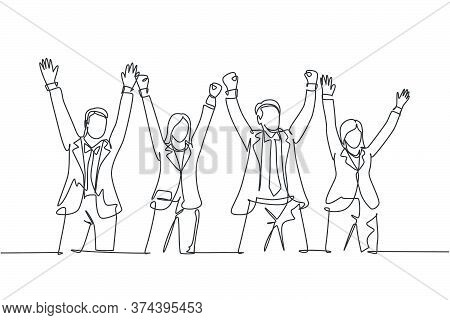 One Single Line Drawing Of Group Of Male Manager And Female Manager Hold The Hands Each Other To Cel