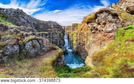 Marvelous View Of  Kolugljufur Canyon And Kolufossar Falls. Kolugljufur Gorge Is Located On River Vi