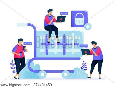 Vector Illustration For Simple Shopping Cart And Trolley. Checkout Button For Online Shop, Ecommerce