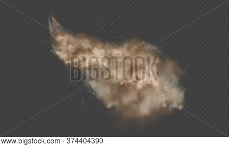 Dust Explosion, Sandstorm, Powder Burs On Transparent Background. Desert Wind With Cloud Of Dust And