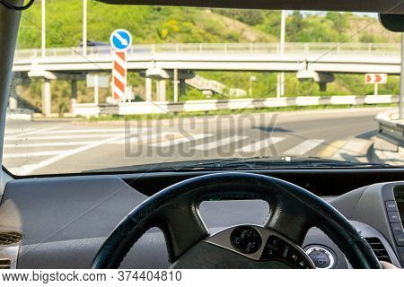 Entry To A Multi-level Road Junction Located Outside The City, Selective Focus