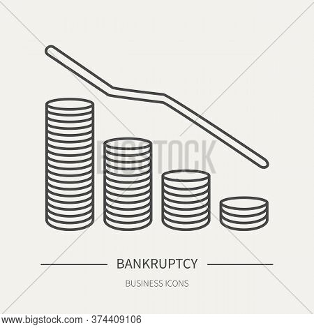 Bankruptcy - Business Icon In Flat Thin Line Style. Graphic Design Elements For Ad, Apps, Website, P