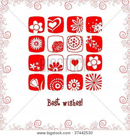 cartão melhor desejos flores e corações