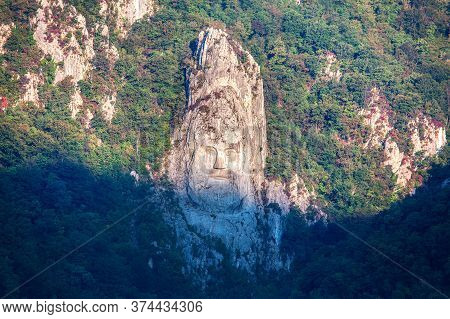 The Rock Sculpture Of Decebalus  . Carving In Rock Of The Face Of Decebalus The Last King Of Dacia