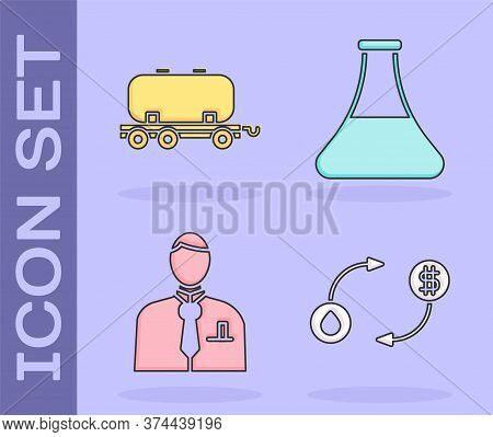 Set Oil Exchange, Oil Railway Cistern, Businessman Or Stock Market Trader And Oil Petrol Test Tube I