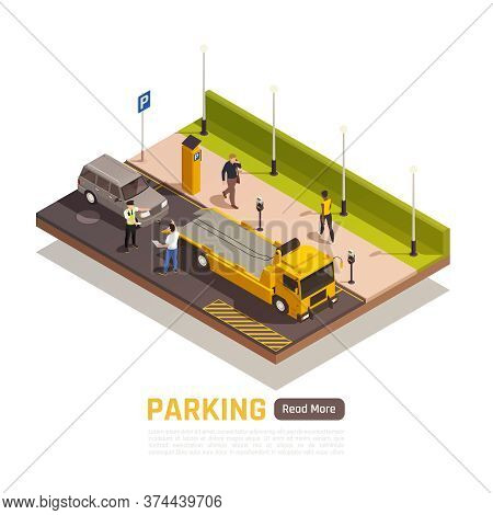 Parallel Parking Next To Curb Isometric Element With Wrong Parked Vehicle Driver Dispute With Police